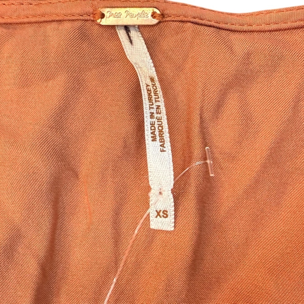 Free People Miraya Top Satin Knot Front Blouse in Rust - Picture 8 of 9